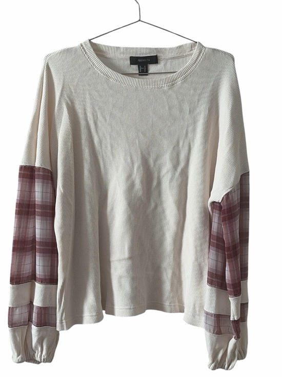 Forever 21 Tops - Forever 21 Women's Cream Thermal Long Sleeve Semi-Sheer Plaid Shirt